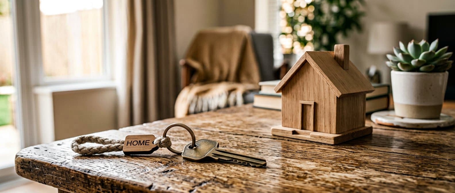 Miniature house model with keys